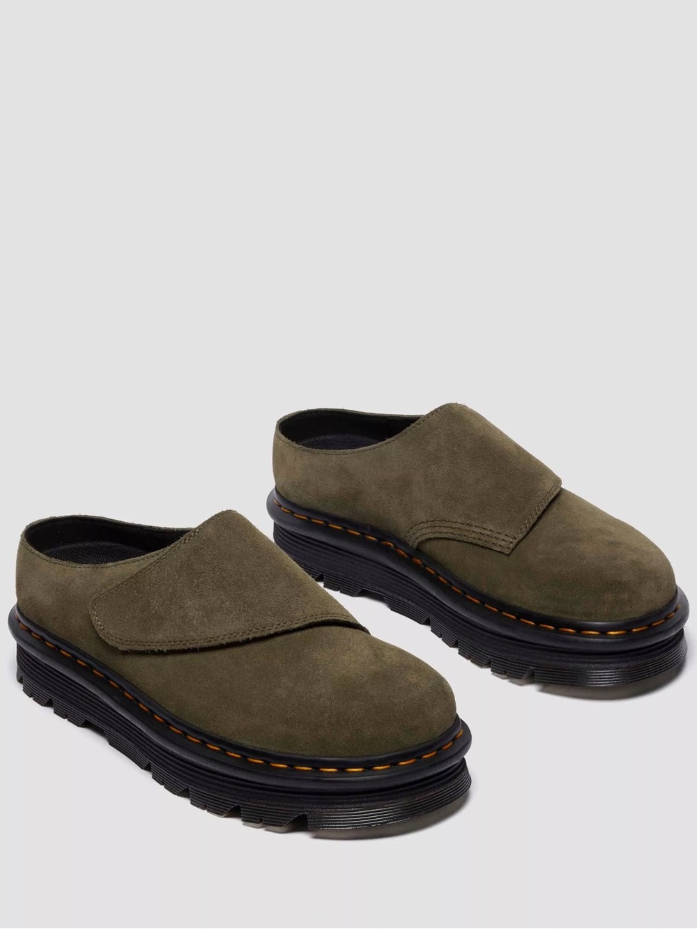 Dr. Martens Zebzag Suede Mule- Olive Green Platforms